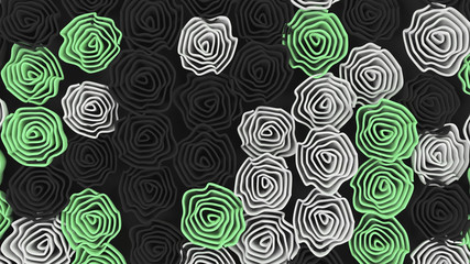 Pattern from black, white and green flowers