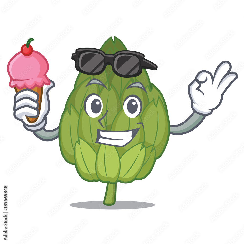 Poster With ice cream artichoke character cartoon style