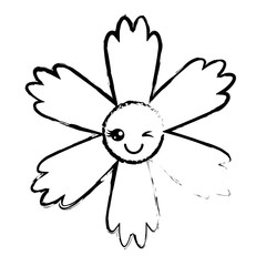 cute blue flower kawaii cartoon vector illustration sketch design