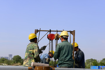 Workers work in the construction site