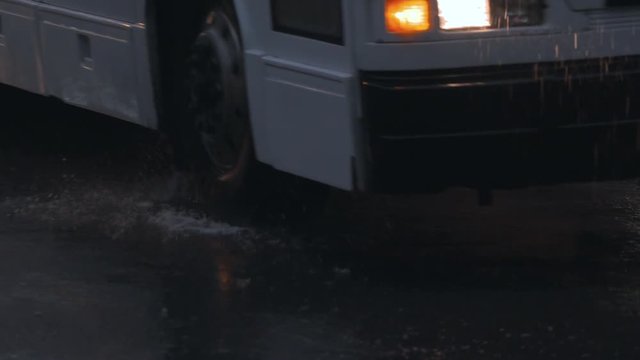 City Street, Heavy Rain, Slow Motion. A downpour on a city street at dusk filmed in slow motion.
 
