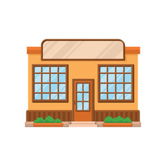 Cafe shop or restaurant facade, front view of store building cartoon vector Illustration