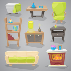Furniture vector furnishings design of couch and sofa in furnished interior or armchair with chair for decoration in apartment or to furnish room set illustration isolated on background