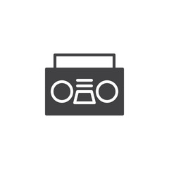Radio, cassette player icon vector, filled flat sign, solid pictogram isolated on white. Old music player symbol, logo illustration.