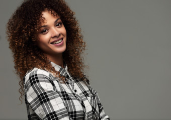 Fototapeta premium beautiful young woman in a plaid shirt.