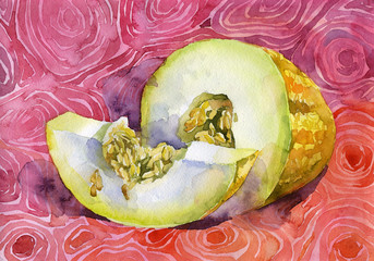 Ripe, fragrant, southern melon. Watercolor, illustration