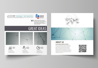 Business templates for square design brochure, magazine, flyer, report. Leaflet cover, vector layout. Geometric background, connected line and dots. Molecular structure. Scientific, medical concept.