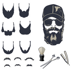 Set of vector bearded men hipsters with different haircuts, mustaches, beards.