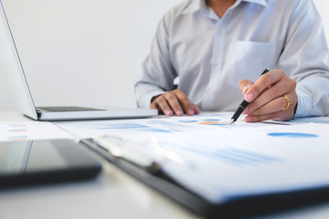 Business man analysis data document