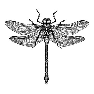 Vector illustration of hand drawn dargonfly. Vinatge insects sketch collection. Spring design template.