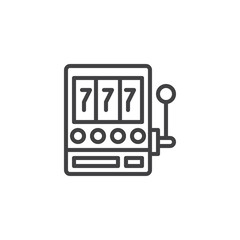 Slot machine with sevens line icon, outline vector sign, linear style pictogram isolated on white. Casino machine symbol, logo illustration. Editable stroke
