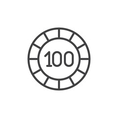 Casino chip money line icon, outline vector sign, linear style pictogram isolated on white. Symbol, logo illustration. Editable stroke