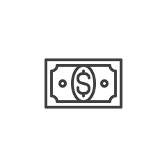 Dollar bill line icon, outline vector sign, linear style pictogram isolated on white. Cash money symbol, logo illustration. Editable stroke