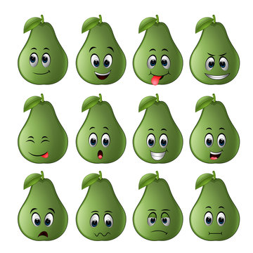 avocado with different emoticons