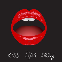 Red lips, sexy lip.Tongue and sexy mouth.Sexy lips, lip care and beauty. Beautiful makeup.Beauty sensual lips, beautiful lip, bright lipstick.Vector