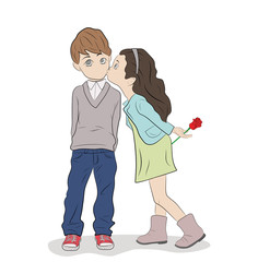 the girl kisses the boy on the cheek. Valentine's Day. vector illustration 