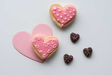 Valentine Cookies and Chocolates on White Background