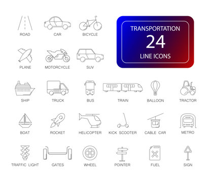 Line icons set. Transportation pack. Vector illustration