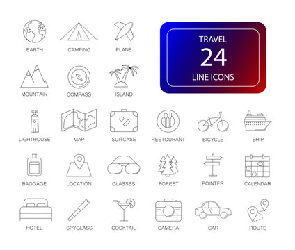 Line icons set. Travel pack. Vector illustration