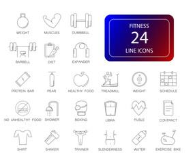 Line icons set. Fitness pack. Vector illustration
