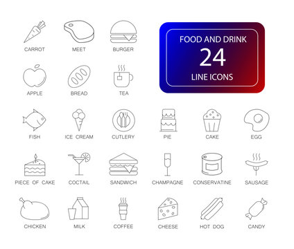Line icons set. Food and Drink pack. Vector illustration