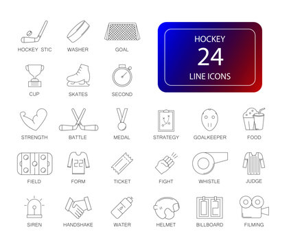 Line icons set. Hockey pack. Vector illustration