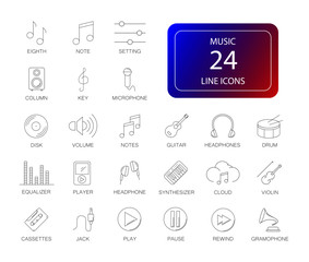 Line icons set. Music pack. Vector illustration