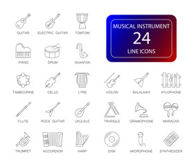 Line icons set. Musical instrument pack. Vector illustration