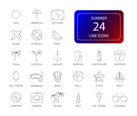 Line icons set. Summer pack. Vector illustration