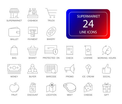 Line icons set. Supermarket pack. Vector illustration