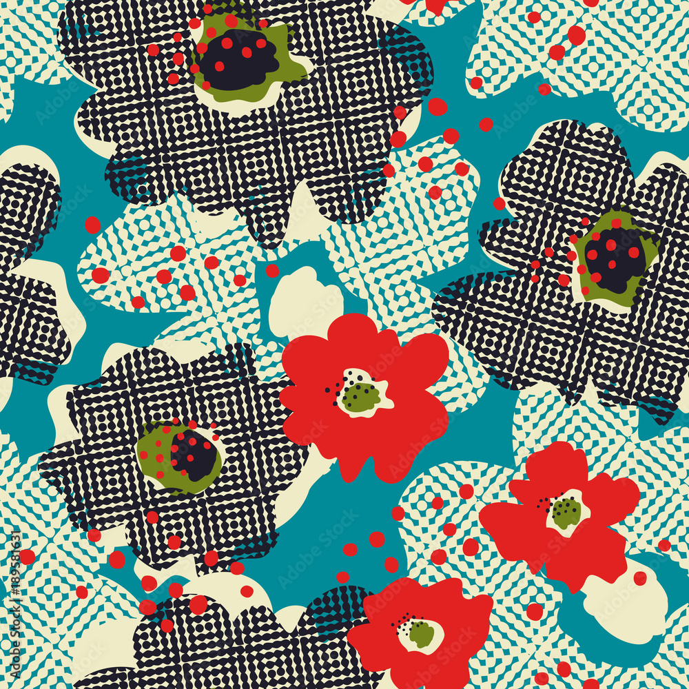 Poster seamless retro pattern with flowers