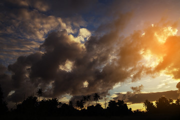 Clouds of the evening with golden light