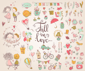 Fototapeta na wymiar Cute fall in love collection. Nice romantic isolated elements. F