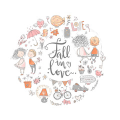 Cute fall in love illustration. Nice romantic isolated elements.