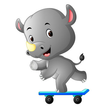 cute rhino playing skateboard