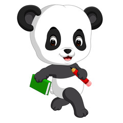 cute panda holding pencil and book