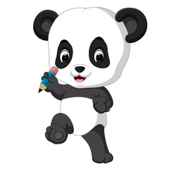 cute panda holding pencil