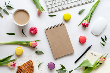 Spring white background with flowers