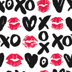 Seamless pattern with lipstick kisses
