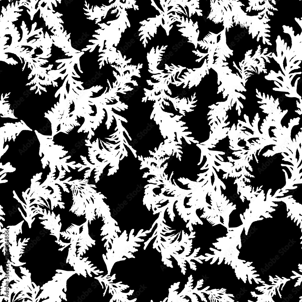 Poster botanical vector seamless pattern with thuja branches and twigs
