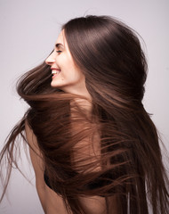 beautiful woman with long flying hair