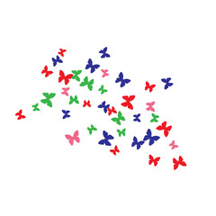 Spring Background with Colorful Butterflies. Simple Feminine Pattern for Card, Invitation, Print. Trendy Decoration with Beautiful Butterfly Silhouettes. Vector Background with Moth