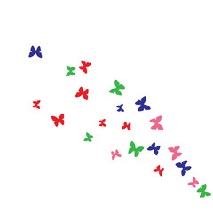 Spring Background with Colorful Butterflies. Simple Feminine Pattern for Card, Invitation, Print. Trendy Decoration with Beautiful Butterfly Silhouettes. Vector Background with Moth