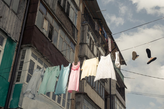 Drying linen in Tkvarcheli, Abkhazia