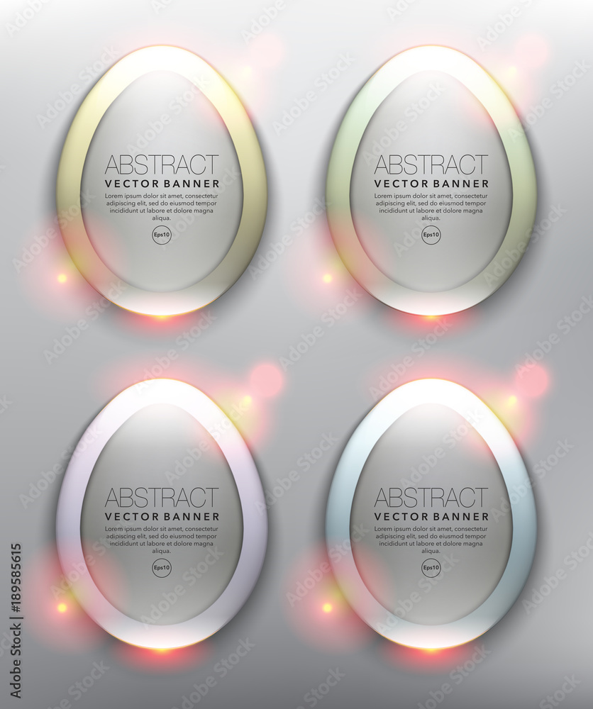 Wall mural vector glass banners set of 4. round banners in form of an egg with frames in pastel colors. isolate
