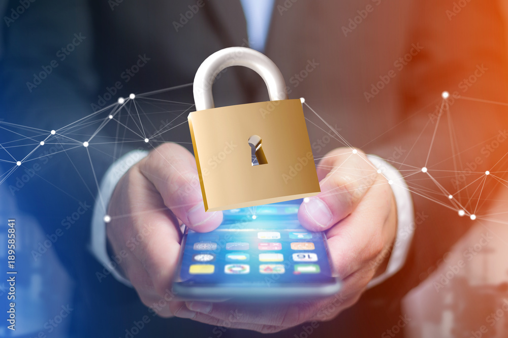 Poster padlock security connection isolated on a color background - 3d rendering