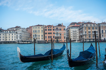 Obraz na płótnie Canvas Venetian Gondolas over the Grand Canal in Venice, Italy