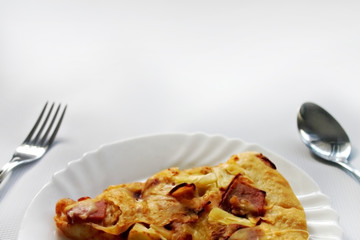 Slice of Pizza Food with Spoon And Fork on White Background