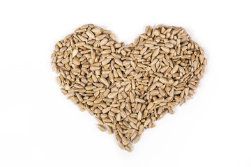 Sunflower seeds peeled heart shaped.