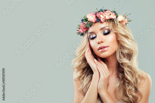 Summer Beauty Beautiful Young Woman With Flowers Wreath